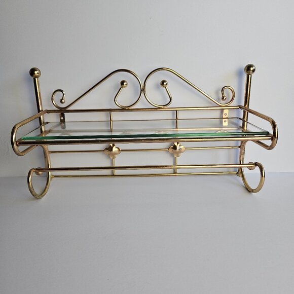 Vtg Home Interiors Brass Wall Shelf with Glass Insert Glam Mid-Century Style Acc - Picture 1 of 16
